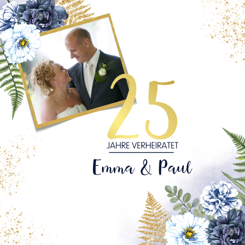 Einladung zur Silberhochzeit mit Blumen und Platz für ein eigenes Foto