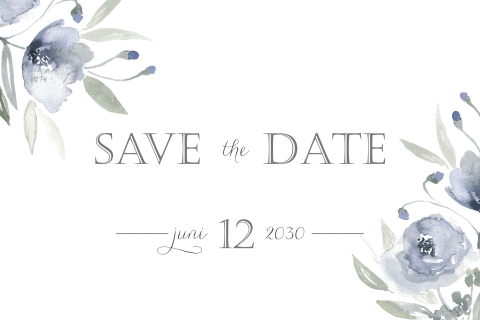 Romantische Save the date Karte mit Aquarellblumen in Blau