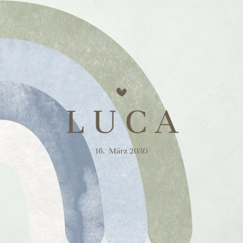 Einladung zur Taufe mit Regenbogen in Blau- und Grüntönen Wasserfarben