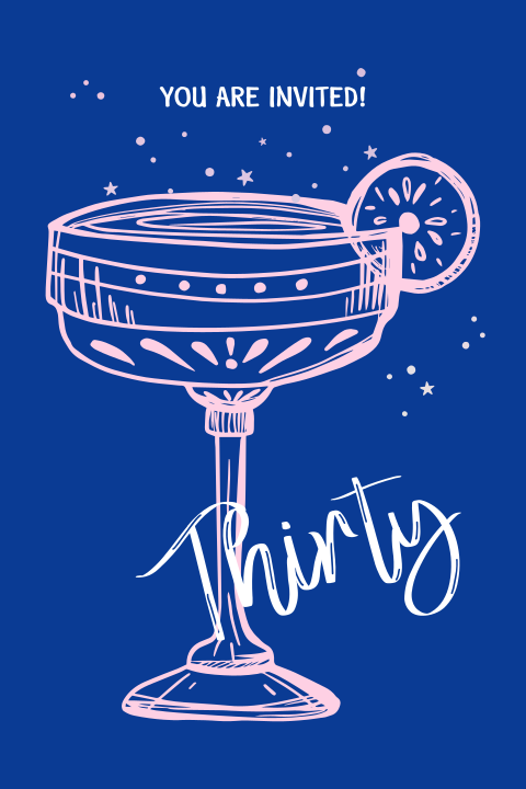 Geburtstagseinladung 30 Dinner mit rosa Cocktailglas