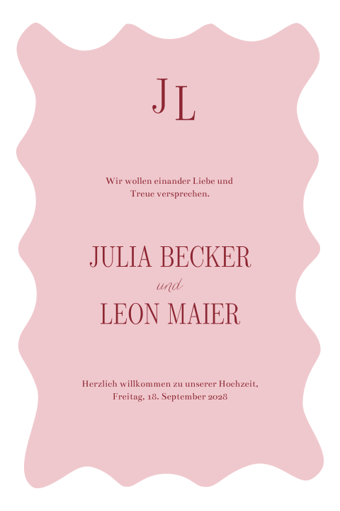 Fröhliche Hochzeitskarte mit gewelltem Rand im Colour-Blocking Stil