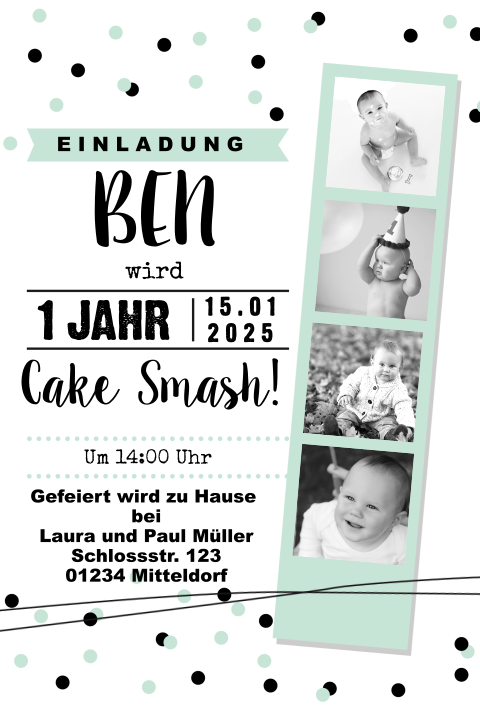 Einladung zum Kindergeburtstag mit Fotostreifen