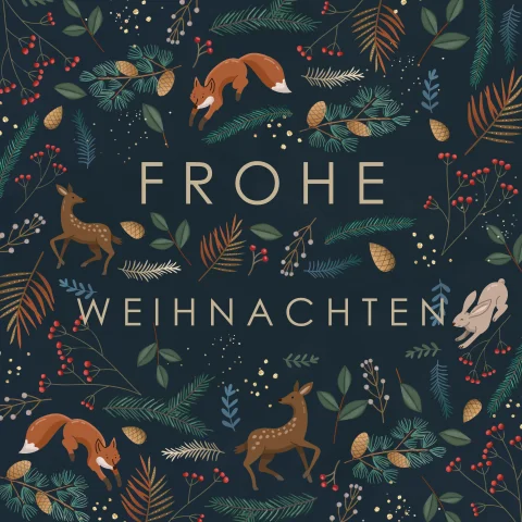 Ausgefallene Weihnachtskarte mit Tieren und Blättern