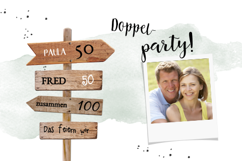 Doppelparty-Einladung 2x50 mit Wegweiser und Fotos