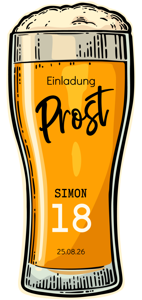 Einladungskarte zum 18. Geburtstag Bierglas