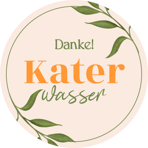 Katerwasser Aufkleber im blassen Orange mit Zweigrahmen Ø 35 mm