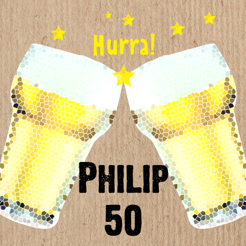 Einladungskarte zum 50. Geburtstag mit zwei Biergläsern