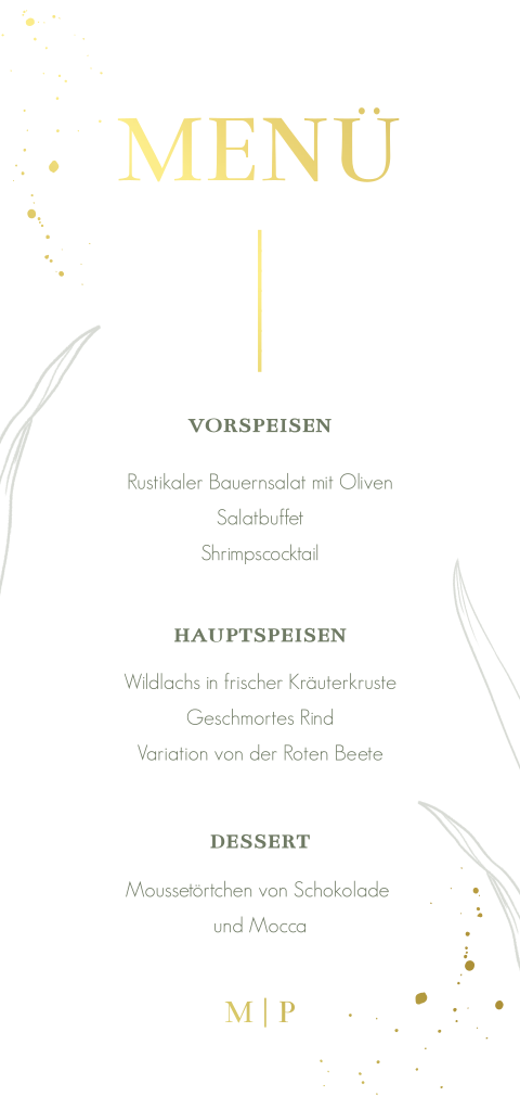 Vintage Menükarte mit Goldfolie