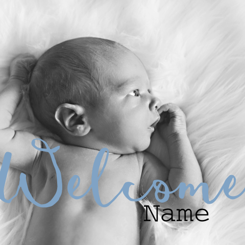 Babykarte mit Foto und blauer Schrift - Jungen