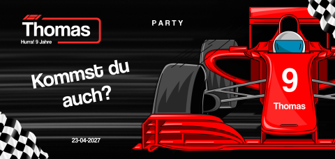 Einladung zum Kindergeburtstag mit Rennauto für Fans der Formel 1