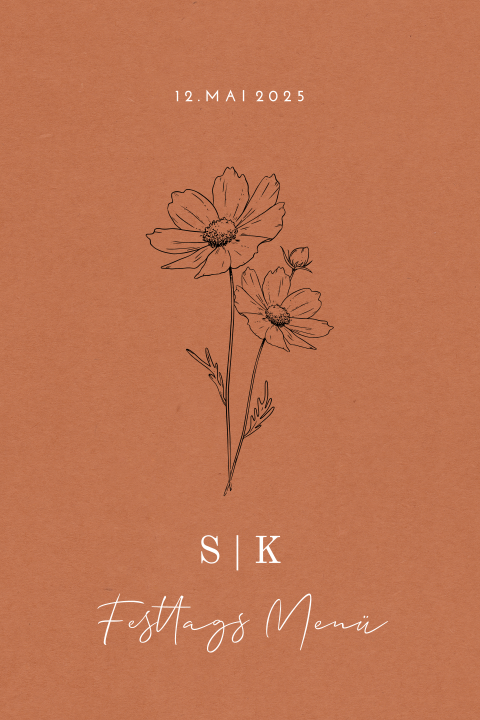 Schlichte Menükarte mit Gänseblümchen auf orange