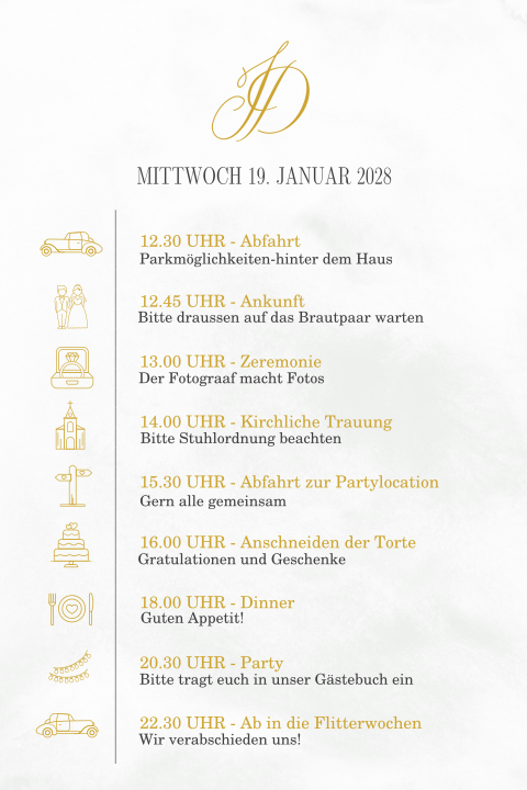 Stilvolle Tagesprogrammkarte mit Initialen