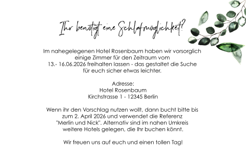 Florale Einleger Hochzeitskarte Biotop