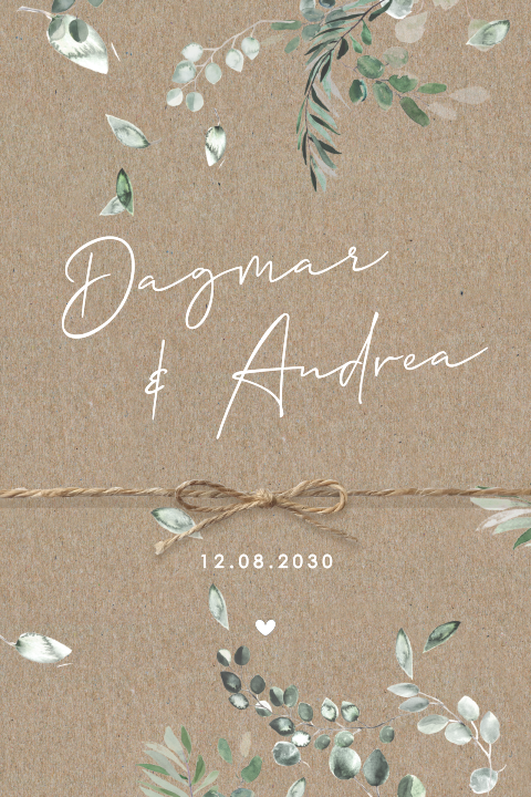Kraftpapier-Hochzeitskarte Eukalyptus und optionaler Schnur