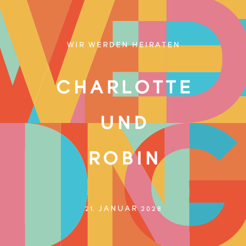 Einladung zur Hochzeit Color-Blocking Stil mit Buchstaben und Streifen