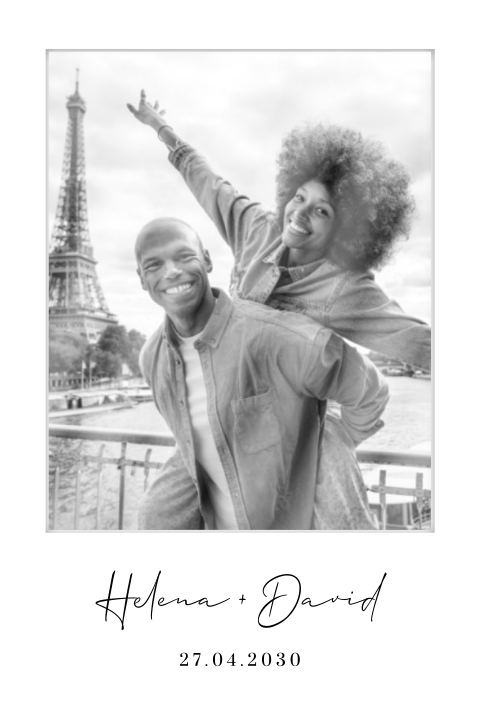 Schlichte Hochzeitseinladung im Polaroidstil mit Foto