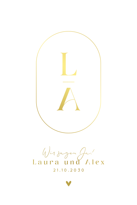 Klassische Einladung der Hochzeit mit Initialen des Brautpaars