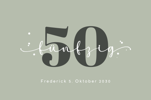 Stilvolle Einladung zum 50. Geburtstag in Grün mit großer Zahl