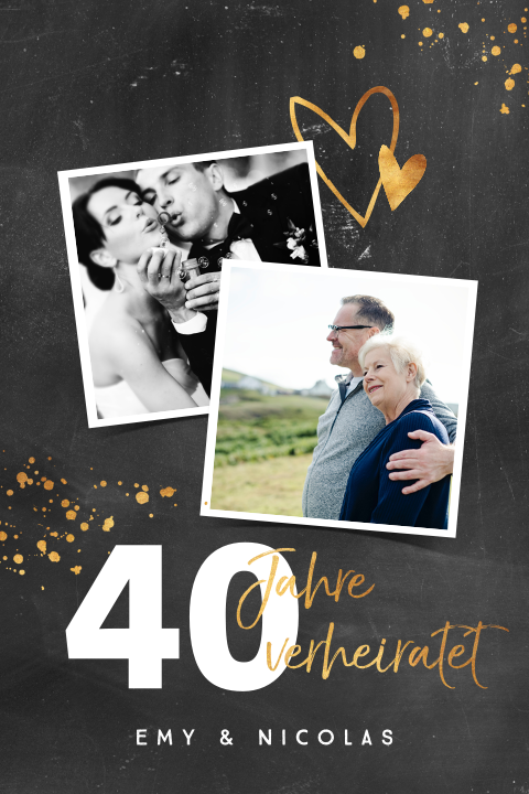 Einladung zum 40. Jahrestag mit Fotos und goldenen Herzen