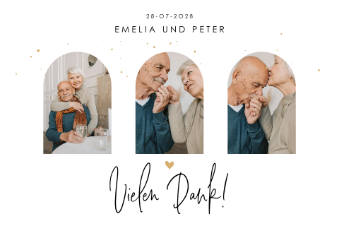 Danksagungskarte zur goldenen Hochzeit mit drei Foto's in bogenform