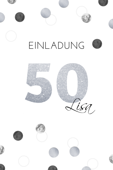 Schicke Einladungskarte in Silber mit Konfetti