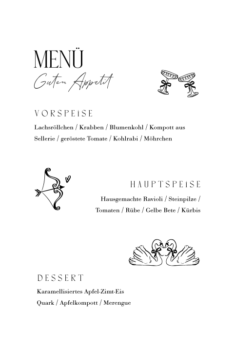 Menükarte in Schwarz Weiß mit runden Ecken