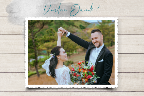 Hochzeit Dankeskarte mit Foto und Holzoptik