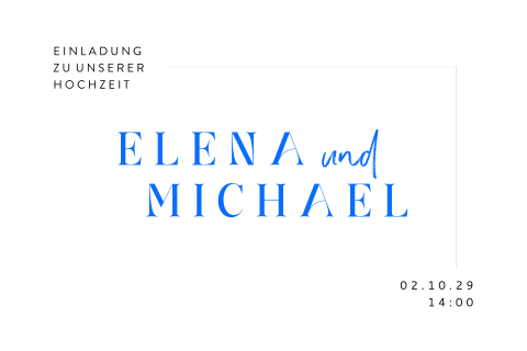 Moderne Einladungskarte zur Hochzeit mit schmalem Rahmen und Eheringen