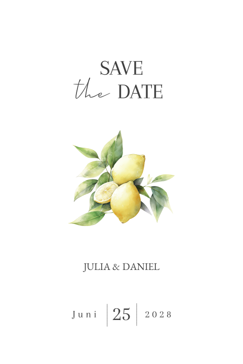 Stilvolle Save the Date Karte mit Zitronen