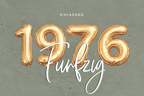 Einladung 50. Geburtstag in Grün mit goldenen Ballons