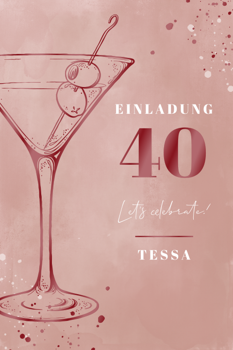 Schicke Einladung zum 40 Geburtstag mit zartrosa-Tönen