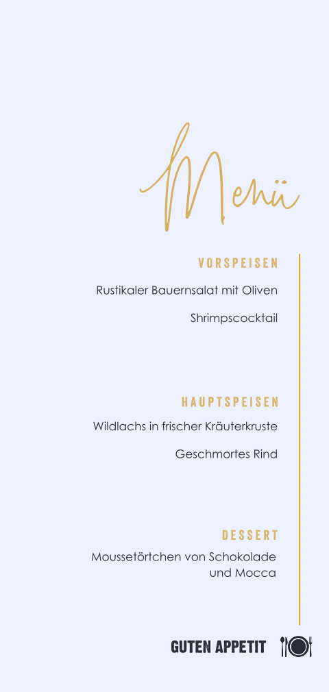 Moderne Menükarte mit Symbolen