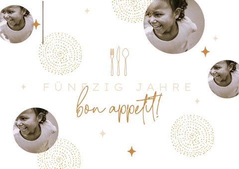 Tischset für den 50. Geburtstag mit runden Elementen und Fotos