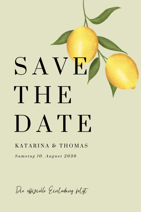 Sommerliche Save the date Karte mit Zitronen