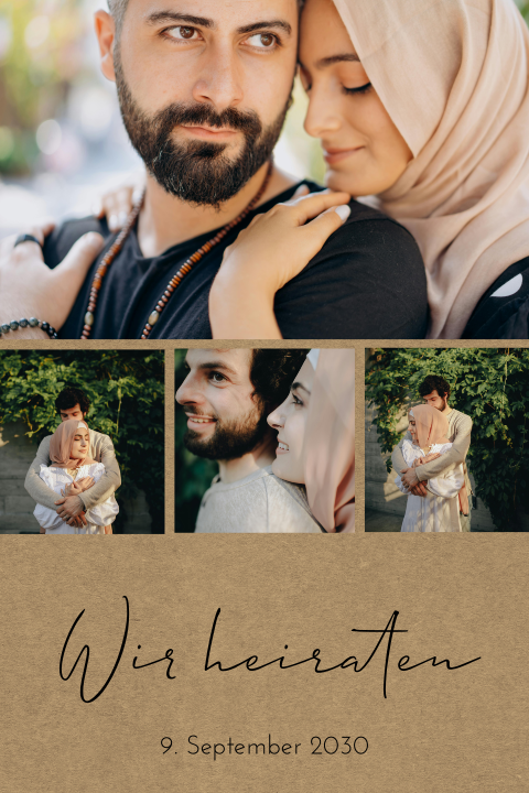 Kraftlook Hochzeitskarte mit 4 Fotos