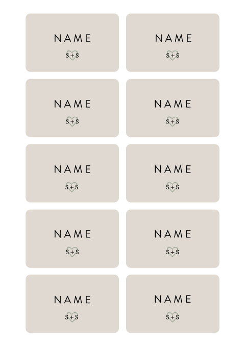 Namenskarten mit Initialen und runden Ecken