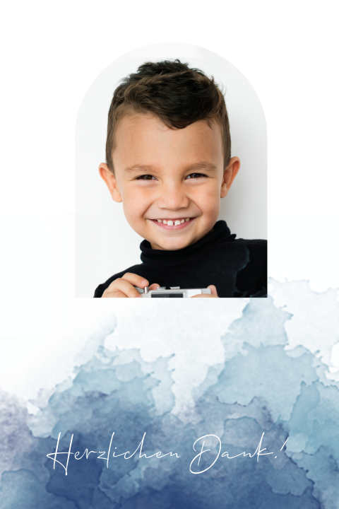 Dankeskarte zur Kommunion im Aquarell-Stil mit Foto