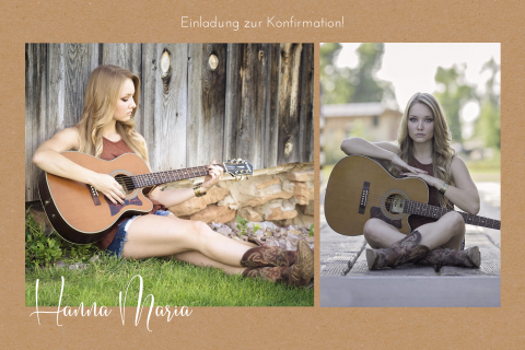 Schöne Konfirmationskarte Kraft-Look mit zwei Fotos