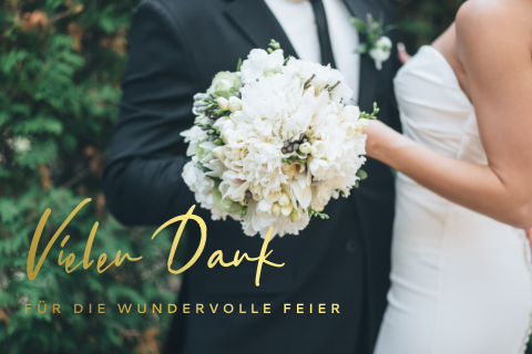 Stilvolle Danksagung zur Hochzeit mit Goldfolie und Foto