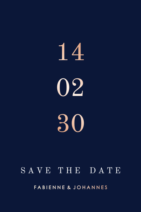 Schöne blau Save the date Karte mit Roségold Veredelung