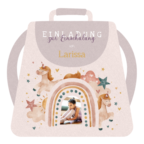 Einschulungskarte Schultasche mit Einhörner