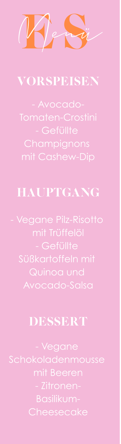 Colorblocking Menükarte in pink und orange, Set von 4 Stück