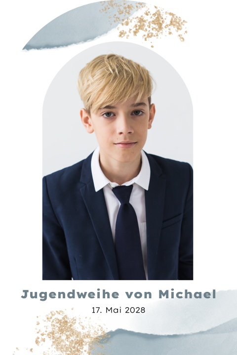Dankeskarte zur Jugendweihe in Bogenform und großem Foto