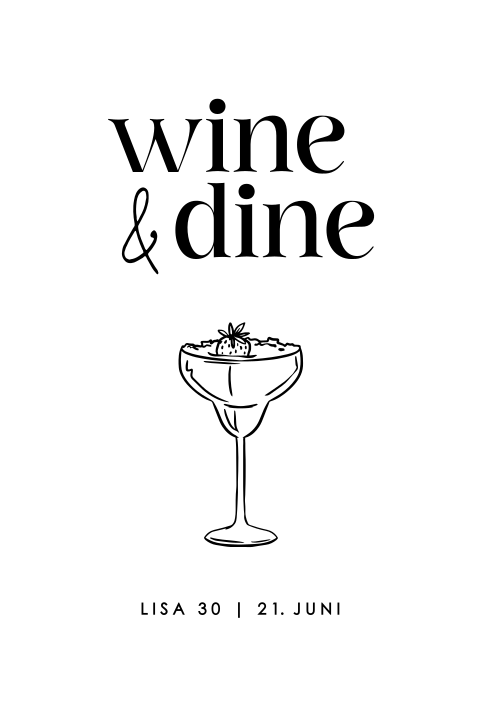 Geburtstagseinladung 30 Dinner mit Cocktailglas und abgerundeten Ecken