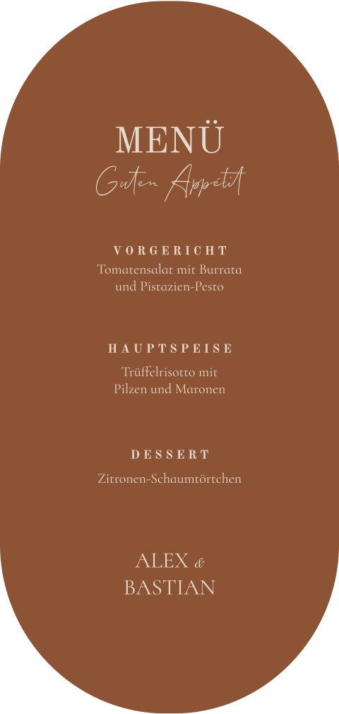 Menükarte in ovaler Form in Erdtönen