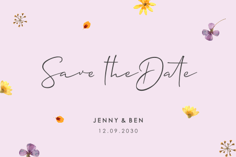 Save the Date Karte mit gepressten Blüten