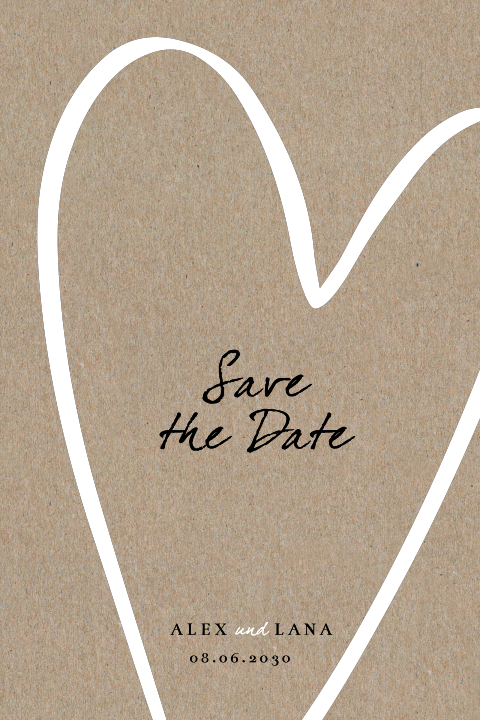 Save the date Karte aus echtem Kraftpapier mit Herz