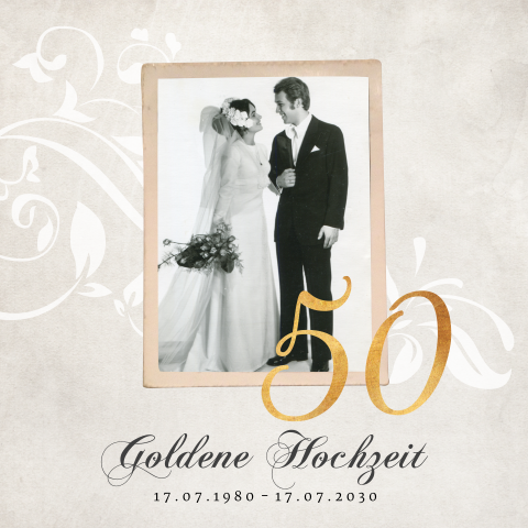 Einladung zur goldenen Hochzeit mit Foto und Ornamenten