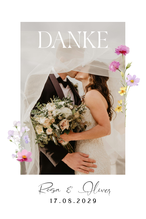 Magnetische Dankeskarte mit Sommerblumen und Foto