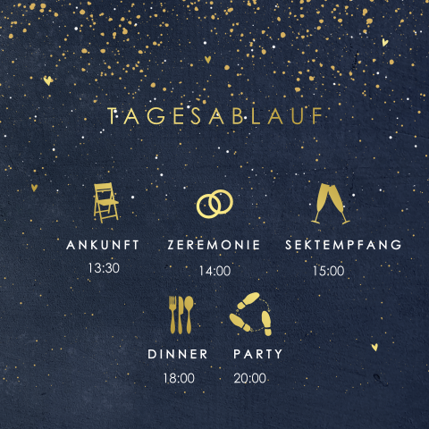 Tagesablauf Hochzeit mit Goldkleksen und Goldfolie